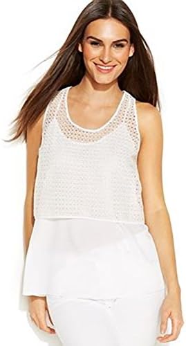 DKNYC Sleeveless Crochet Layered-Look Top, White (Small)