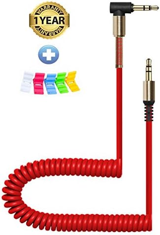 Coiled Stereo Audio Cable 3.5mm Male to Male Stereo (5ft/1.5m) DFrhythm Universal Aux Cord Auxiliary/Aux Cable for Car Smartphone Tablets Headset PC Laptop Speaker MP3 Players(Red)