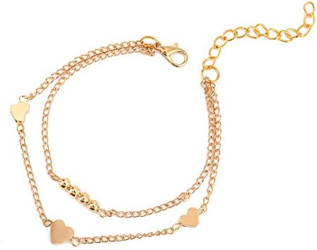 Gold Plated Bracelet Thin Link Chain Minimalism Heart and Flower for Women