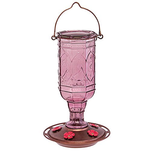 More Birds 77IN, 23-Ounce Nectar Capacity Hummingbird Feeder Vintage Amethyst Antique Glass Bottle, 2, 23 oz