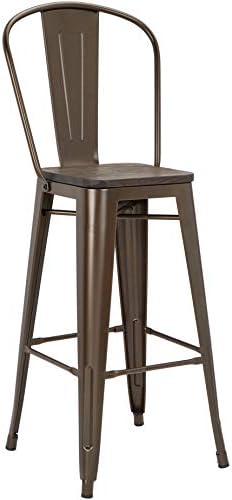 Pioneer Square Midvale 30-Inch Bar-Height Metal Stool with Back Rest, Set of 2, Bygone Bronze