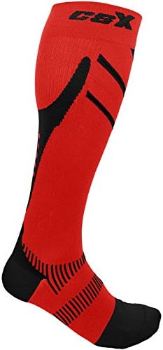 CSX Compression Socks for Men and Women, Knee High, Recovery Support, Athletic Sport Fit, Black on Red, Large (15-20 mmHg)