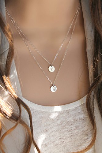 Layered Initial Necklace All 925 Sterling Silver Double Chain