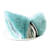 Yiding Cat Fox Fur Ear Hair Clip Anime Cosplay Costume Turquoise Blue with White (10-18 Days for Delivery with Tracking No.)
