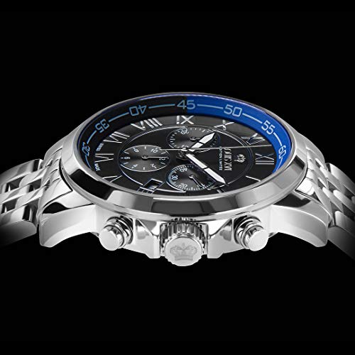 LOUIS-XVI-Herren-Armbanduhr-Aramis-Stahlband-Silber-Schwarz-Blau-Chronograph-Analog-Quarz-Edelstahl-792
