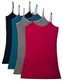 Caramel Cantina 4 Pack Juniors Long Length Basic Cami (Large, Grey/Burg/Navy/Teal)