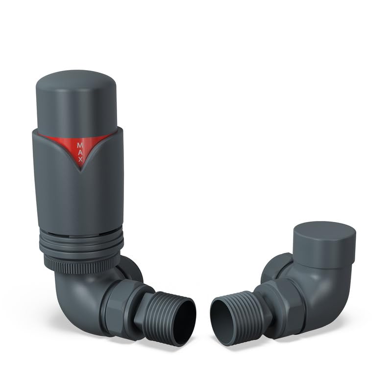 UK Radiators Anthracite Thermostatic Radiator Valve and Corner Lockshield Valve - Anthracite Matt Finish - Classy and Modern Design 1/2" x 15mm Corner Radiator Valve