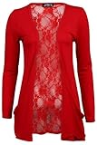 My1stWish Womens 78S Floral Lace Back Ladies Long Boyfriend Summer Cardigan Size 8/10 Red