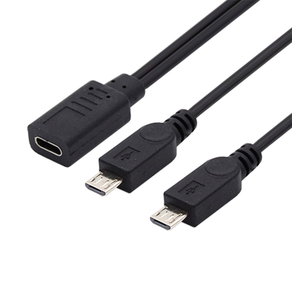 NFHK Type-C USB-C Female DC 5V to Dual Micro USB 5Pin Male Splitter Extension Charge Cable