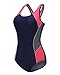 ReliBeauty Womens Color Block One Piece Bathing Suit (6-8, Navy)