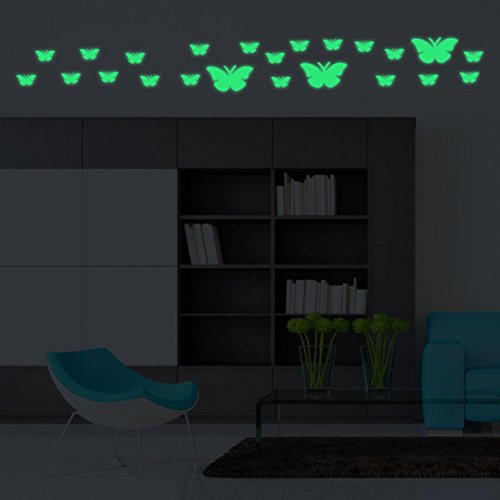 Botrong 12PC Creative Luminous Butterflies Skin Wall Sticker Decorative Glow in the Dark (Green) - Thumbnail 5