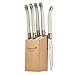 Laguiole By FlyingColors Steak Knife Set, Micro Serrated Blade, Stainless Steel, Wood Block, White Color Handle, 6 Pieces