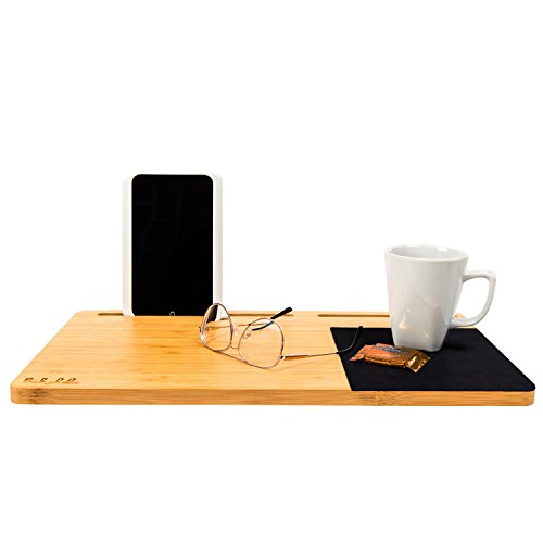 BOOKAHOLIC Lap Desk with BONUS Laptop Accessories Cotton Bag| Double-sided Enhanced Organic Bamboo Lap Tray with Built-in Fabric Covered Mouse Pad For 11",13",15" Laptops| Computer,Tablet, Phone Stand
