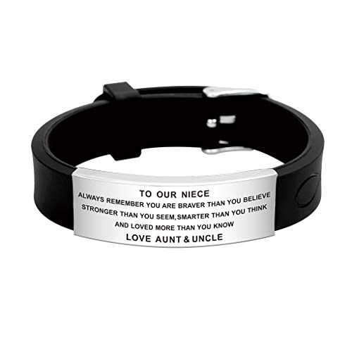 FALOGIJE Jewelry Always Remember You are Braver Than You Believe Wristband Bracelet Gift for Niece from Aunt and Uncle