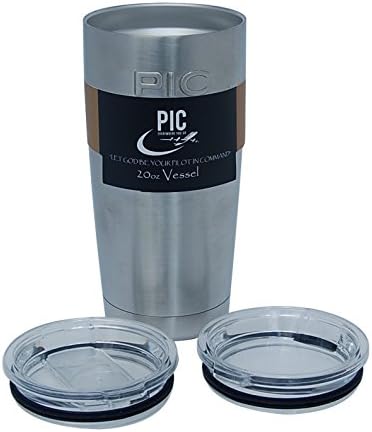 PIC Cups 20 oz Stainless Travel Tumbler Bonus Slider Lid (Pilot in Command Cups) (Stainless Steel)