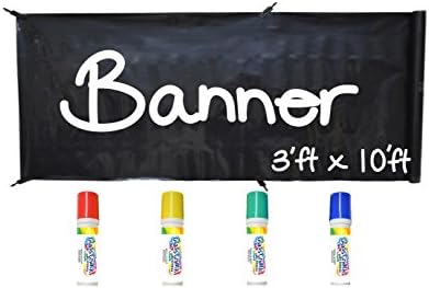Banner Kit by Glass Chalk - 1 Black Blank Banner, 4 Clips, Rope, Primary Color Markers