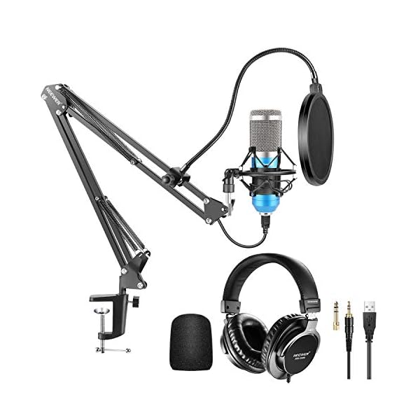 Neewer USB Mikrofon Set 192KHz/24Bit Plug&Play Nieren Kondensatormikrofon mit Monitorkopfhörern, Schaumstoffkappe…
