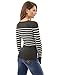 PattyBoutik Women Crewneck Striped Military Sweater (Dark Gray and Ivory Medium)