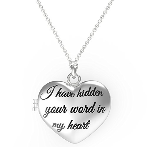 Christian Necklace for Women - Engraved Heart Locket Scripture Necklace - Christian Heart Necklace