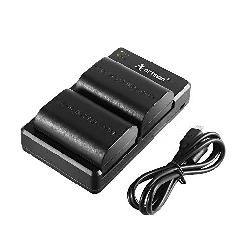 Artman LP-E6 LP-E6N Rechargeable Battery and USB Charger Set for Canon 5D Mark II III IV, 5Ds, 6D, 70D, 80D and More (2-Pack 2200mAh Camera Batteries,Versatile Charging Option with USB) Black