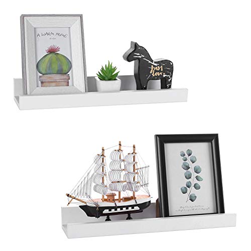 Halcent White Picture Ledge Shelf Multi-Use Wood Floating Wall Shelf Photo Ledge Kids Bookshelf Wall Display Shelf (2 Pack)