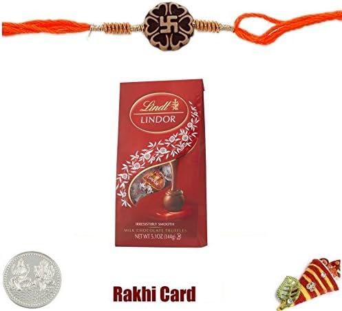 Guaranteed Delivery Swastik Design Rakhi with Lindt Chocolates 5 Ounces