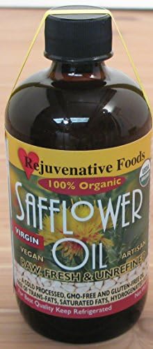 FOUR 16 oz Virgin Unrefined Safflower Food and Massage Oil 100%-USDA-Certified-Organic Raw-Pure-Fresh In- Amber-Glass Completely-Low-Temp-Processed and Pressed Rejuvenative Foods (4 - 16 oz.)