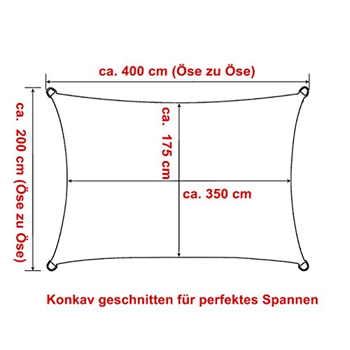 WOLTU Sonnensegel Wasserdicht 2x4m Quadratisch 95% UV Schutz Segeltuch 180 g/m² Polyester Sonnenschutz Schattenspender für Balkon Terrasse Garten, mit Befestigungsseilen,Creme – Bild 4