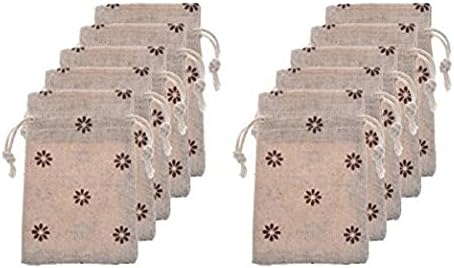 10 Pcs Printed linen bunches pocket - Jewelery Gift Bag Chinese Herbal Medicine Bag Insect Repellent Bag (10 x 14 cm, Brown Chrysanthemum)