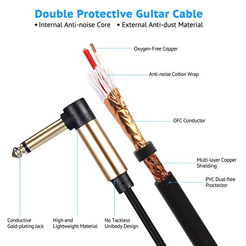 Asmuse Coiled Guitar Cable Curly Instrument Cable Right Angle 1/4 Inch