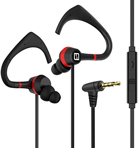 Headphones,Askoo E3 Sport Earbuds with microphone and Volume Control (Black/Red)