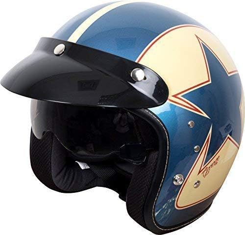 Duchinni D501 Open Face Retro Motorcycle Helmet Blue/Red - Large