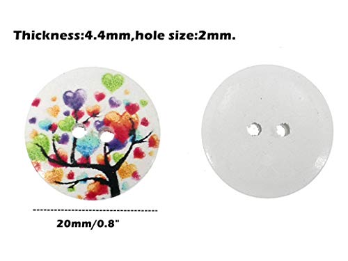 Kinteshun Wooden Buttons Round Natural Wood 2-Holed Fastener Buttons for Sewing Knitting Handcraft(100pcs,Off-White,Assorted Floral Patterns)