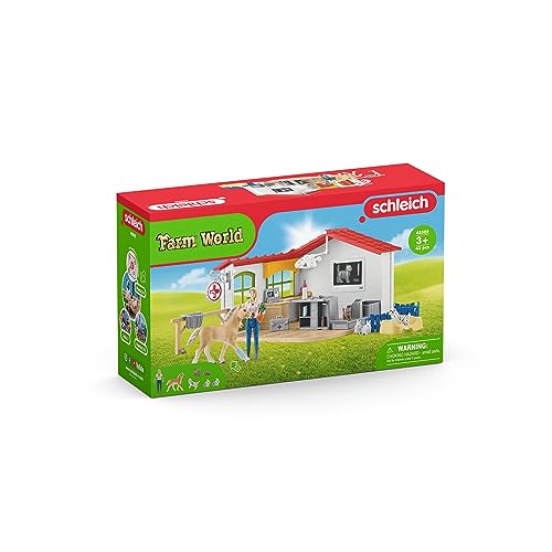 Schleich Farm World - 43 PC Veterinarian Set for Kids - Pet Veterinary Playset has Office, Vet Figurine, Horse, Dog, Cat Animal Toy and Accessories - Educational Toys for Children and Toddlers Ages 3+