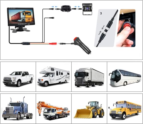 BEYI 1080P HD Backup Camera Kit - 7 Inch LCD Screen and Wired Signal Camera Stable Real Time Waterproof Night Vision for Truck, Camper, Trailer & Utility (12V-24V) with 15m Cable