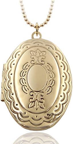 Big Retro Engraved Lace Oval Lockets Rose Gold&Gold Plated Locket Necklace That Holds Pictures for Women