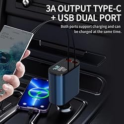 Retractable Car Charger, 60W 4 in 1 Fast Charging