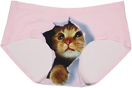 KIKIQIA Women's 3D Pussycat Printed Seamless Briefs Anti-exposure Panties Light Pink