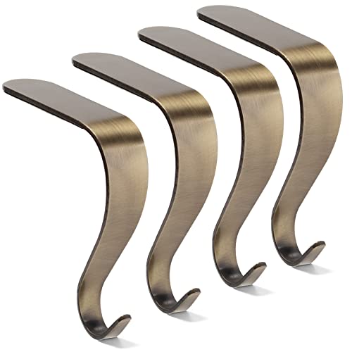 Shindel 4PCS Christmas Stocking Holders, Retro Bronze Christmas Fireplace Mantel Hooks for Home Decoration