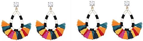 OCCORR Pack of 2 pairs Women's Beaded Tassel Earrings Long Fringe Drop Bohemian Earings Dangle 7 Colors (multicolor)