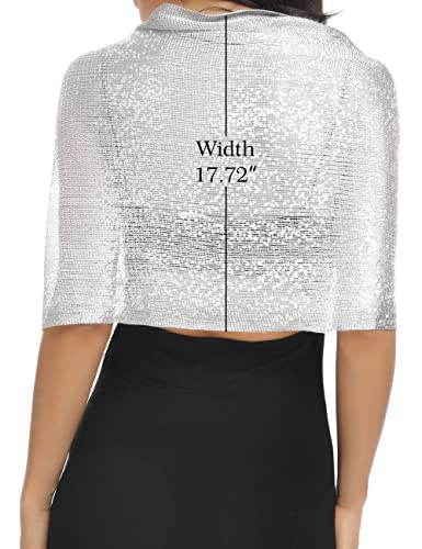 Rheane Silver Shawls and Wraps for Evening Dresses Shawls and Wraps for Weddings Silver Shawls and Wraps for Evening Dresses Wedding Shawl Fall (Silver with Silver Glitter)