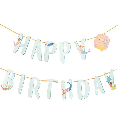 Talking Tables Mermaid Happy Birthday Bunting Garland, Under the Sea Party Decorations, Reusable Paper Banner, 3 m