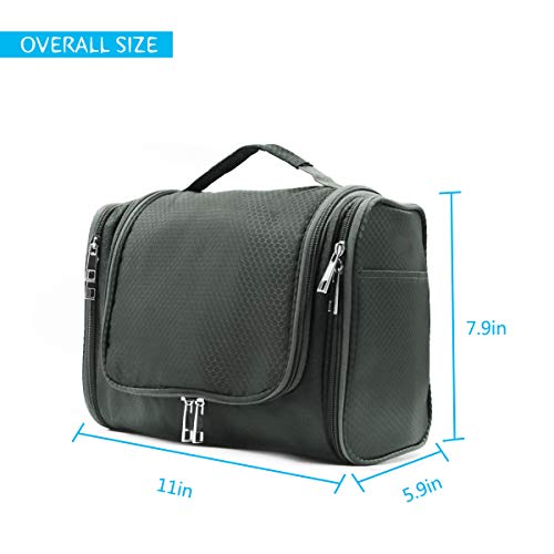 Handing Toiletry Bag for Men & Women,Extra Large Capacity Travel organizer with Sturdy Hook Personal Waterproof Makeup Pouch Cosmetic Bag Lightweight Dopp kit Shaving Bag (Gray)