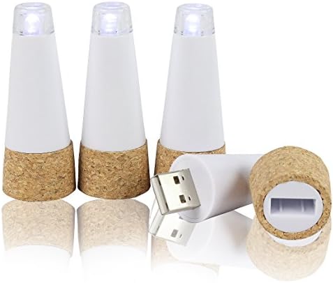 LED Lights for Wine Bottles 4 Pack | Rechargeable USB Cork Lights | 12 Lumens | Great for Wine, Liquor, Glass Bottles | Create Bar Display, Table Settings | Use on Nightstand and for Camping