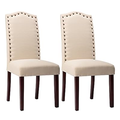 NOBPEINT Dining Chair Upholstered Fabric Dining Chairs with Arched Backrest,Set of 2(Beige) 41NbsE4eFIL