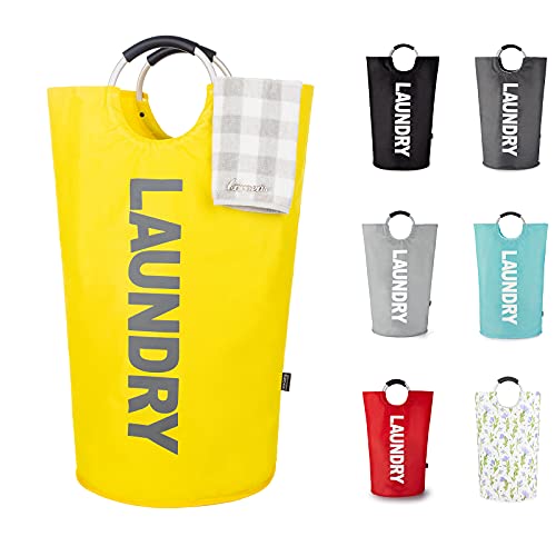 Caroeas 95L Laundry Basket (7 Colors), Waterproof Laundry Hamper, Laundry Bag with Padded Handles, Clothes Hamper Stands Up Well, Collapsible Laundry Basket Easy Storage(Yellow)