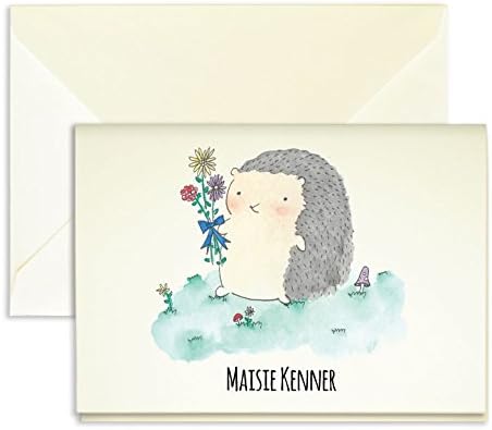 Custom Watercolor Hedgehog Folded Note - Pack of 25 - 5" x 3.5"