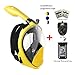 180° Snorkel Mask View for Adults and Youth. Full Face Free Breathing Design.[Free Bonuses] Cell Phone Universal Waterproof Case (Dry Bag) and Anti-Fog Wipes (BUMBOEBEE, Small/Medium)