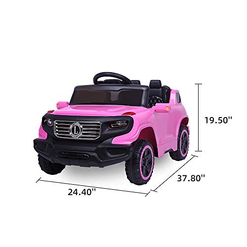 LEADZM Electric Remote Control Truck, Kids Toddler Ride On Cars 6V Battery Motorized Vehicles Children's Best Toy Car Safe with 3 Speeds, Music, Seat Belts, LED Lights and Realistic Horns (Pink)