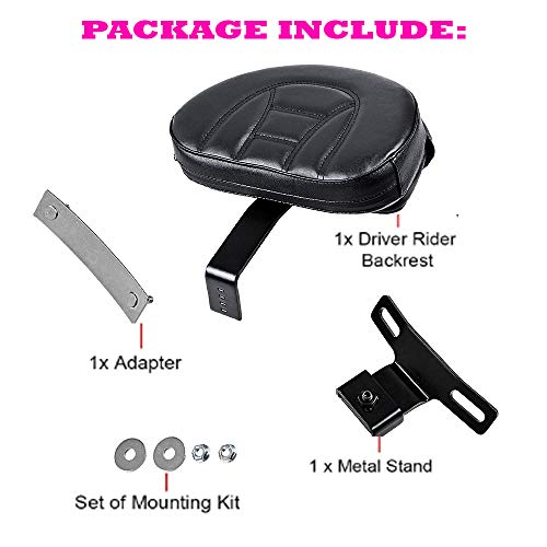 Motorcycle Adjustable Driver Rider Backrest Black PU Kits W/Pocket for Harley Heritage Softail Fatboy 2007-2017